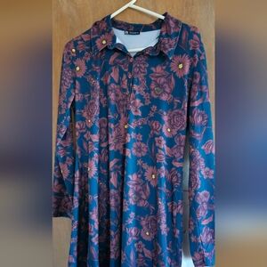 Zara Blue and Pink Floral Long Sleeve Top